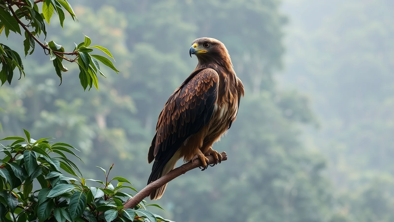 gaviao pousado na floresta