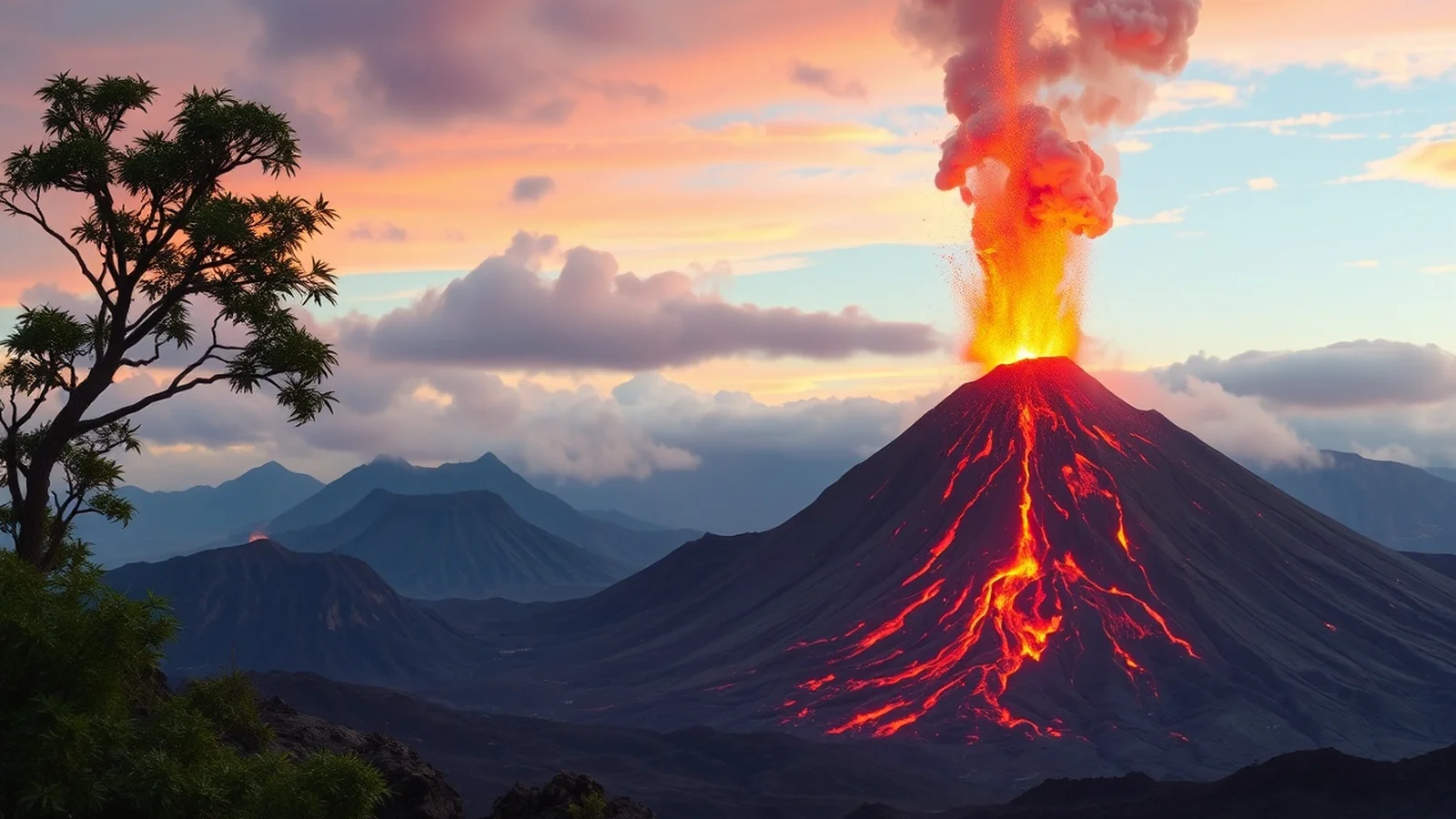 vulcao em erupcao paisagem