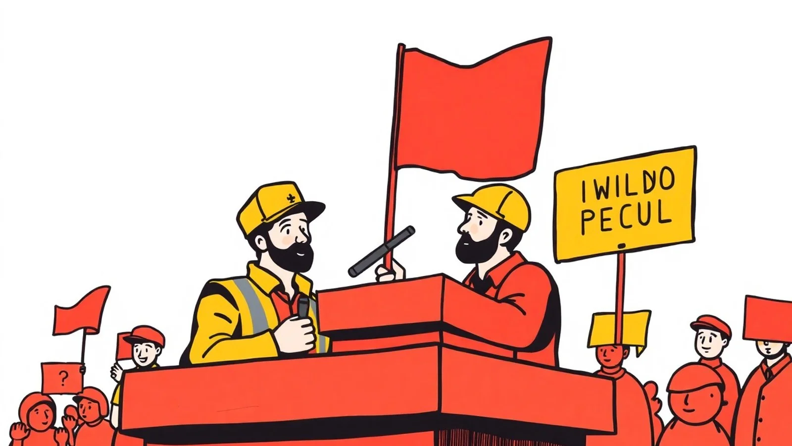 trabalhadores debatendo reformas sociais