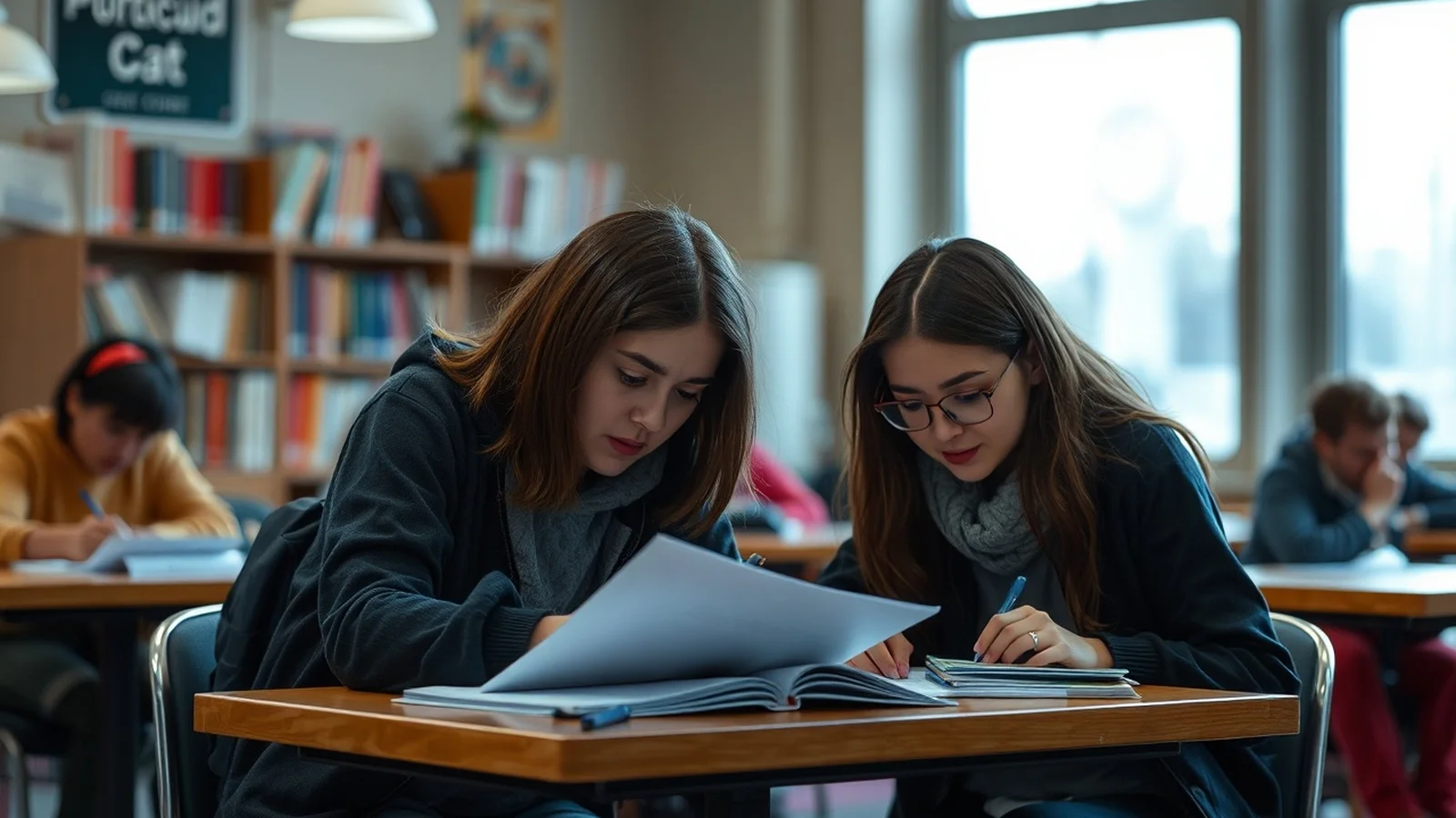 estudantes analisando reportagem