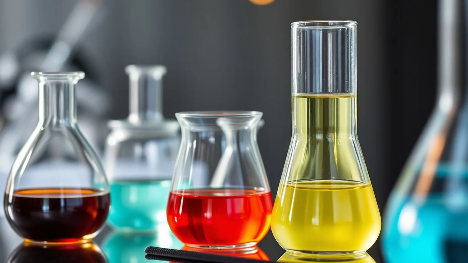 moleculas e vidrarias de laboratorio